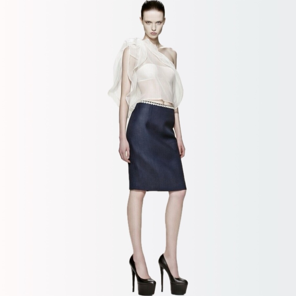 Alexander McQueen 2005 Archive Runway Indigo Linen Tailored Pencil Skirt 40 4-6